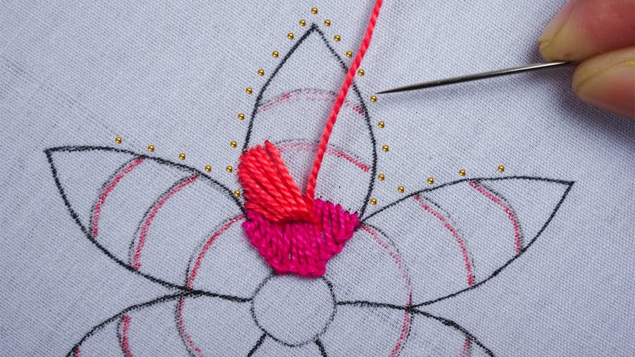Hand Embroidery amazing color layer flower design with easy following sewing stitch & beads