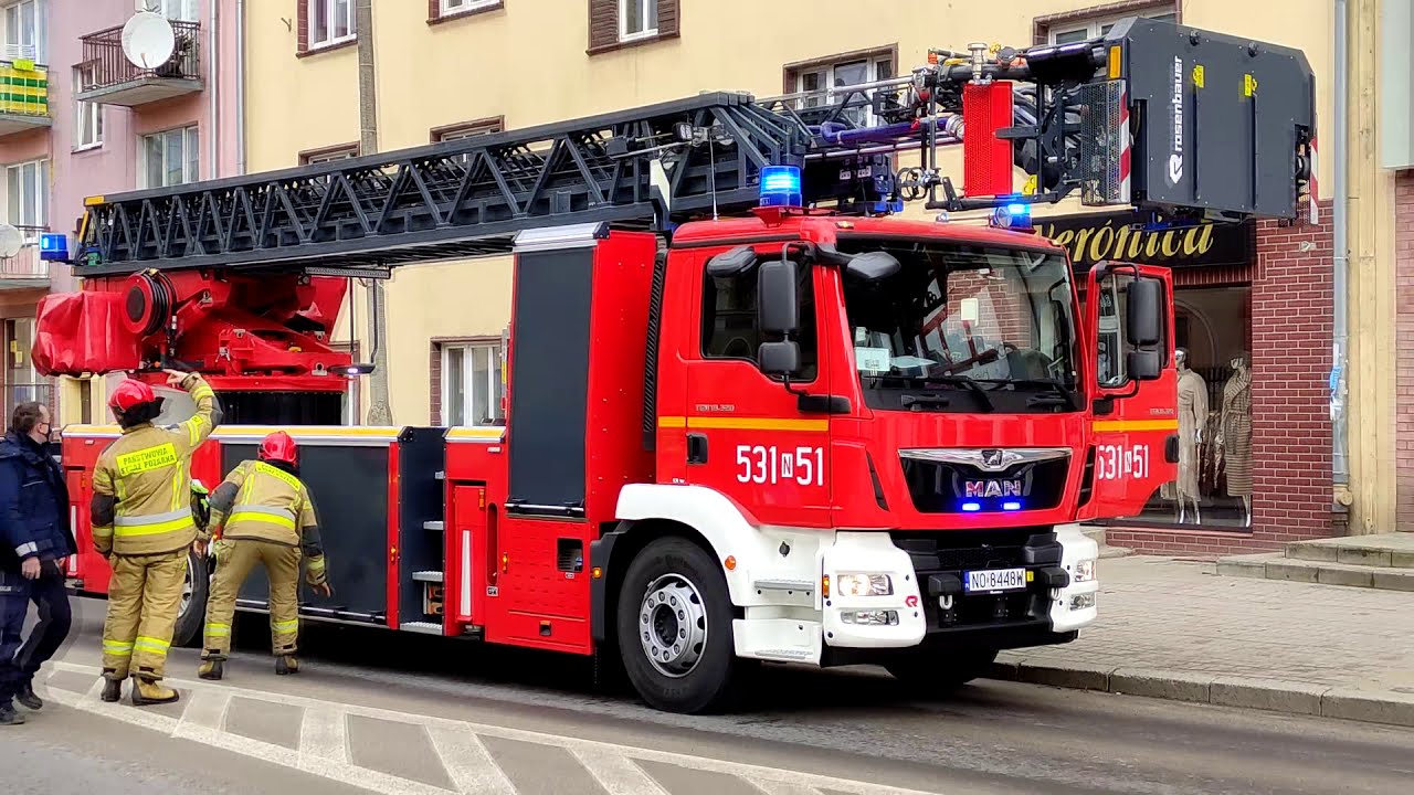 Nowa Drabina w Akcji MAN TGM 18.320 Rosenbauer SD40 L42A-XS 531N51 JRG OSTRÓDA