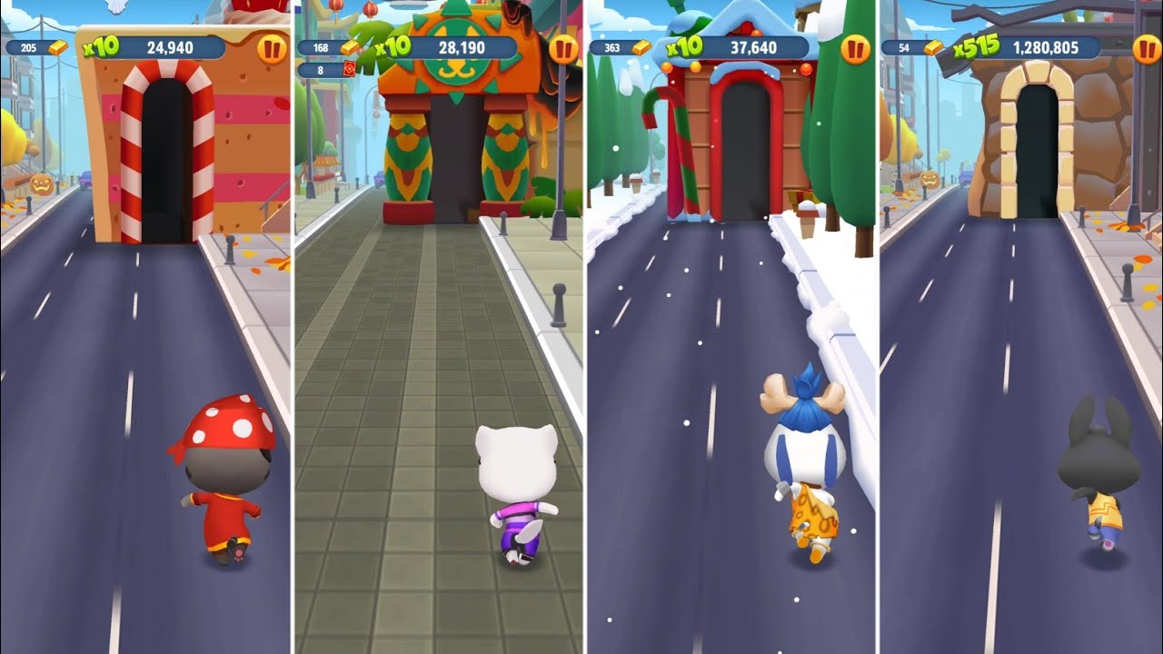 Talking Tom Gold Run Captain Tom vs Cyclist Angela vs Stone Age Hank vs Talking Becca Gameplay