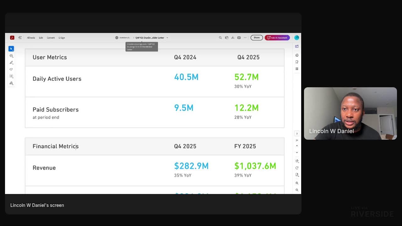 Live: DUOLINGO Q4 Earnings Call  |  Summary in Live Chat