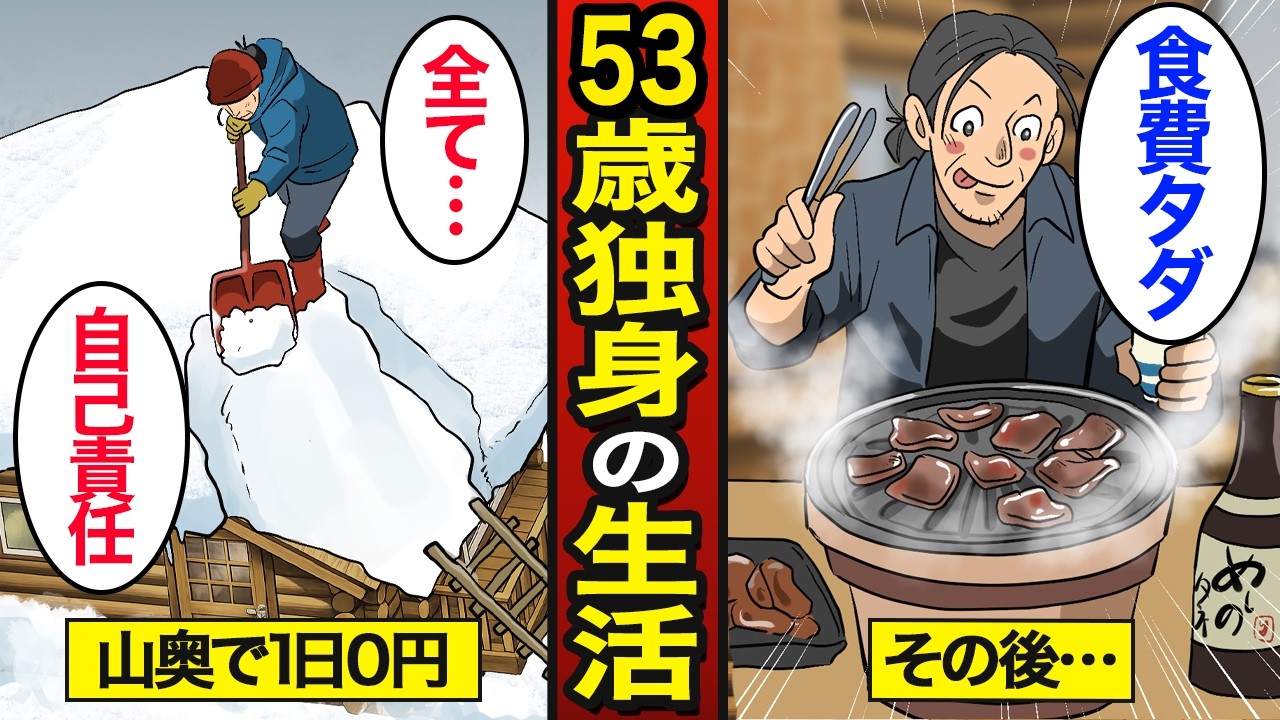 【漫画】山奥で1日0円で生活する53歳のリアルな生活。自給自足で暮らす…【メシのタネ】