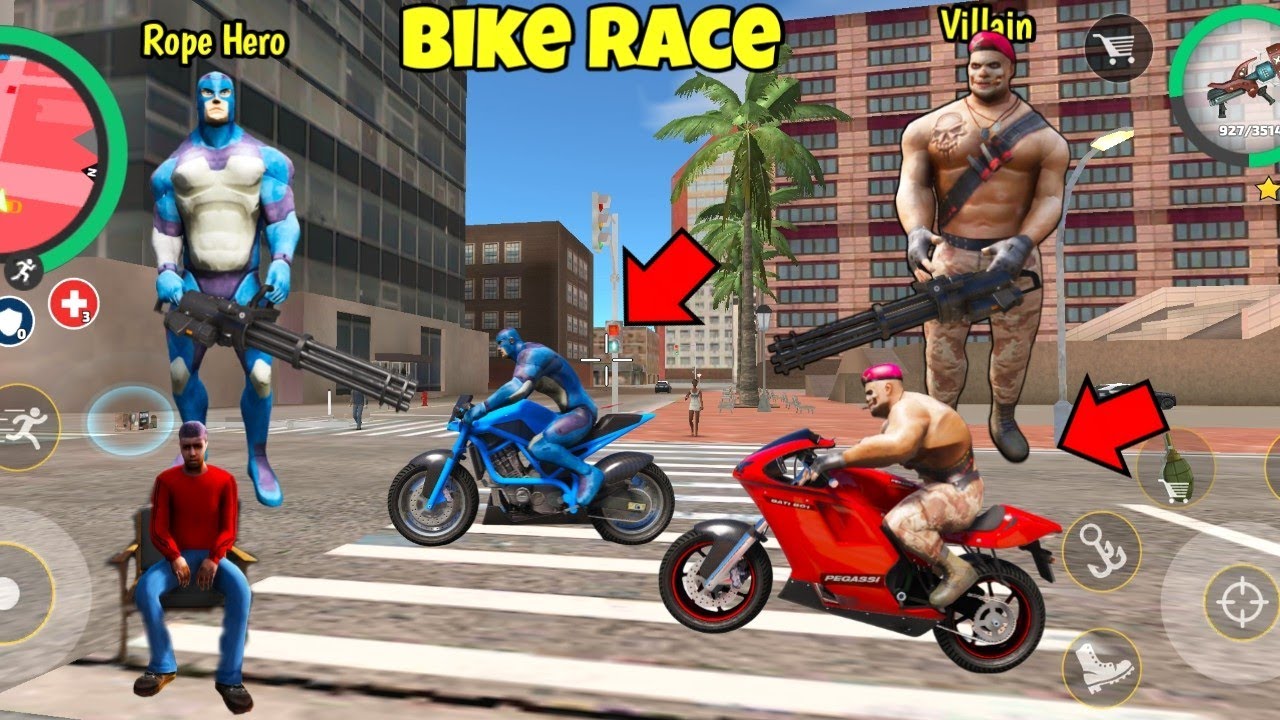 Dangerous Villain Challenge Rope Hero For Bike Race in Rope Hero Vice Town Gta V | Rope Hero Bike