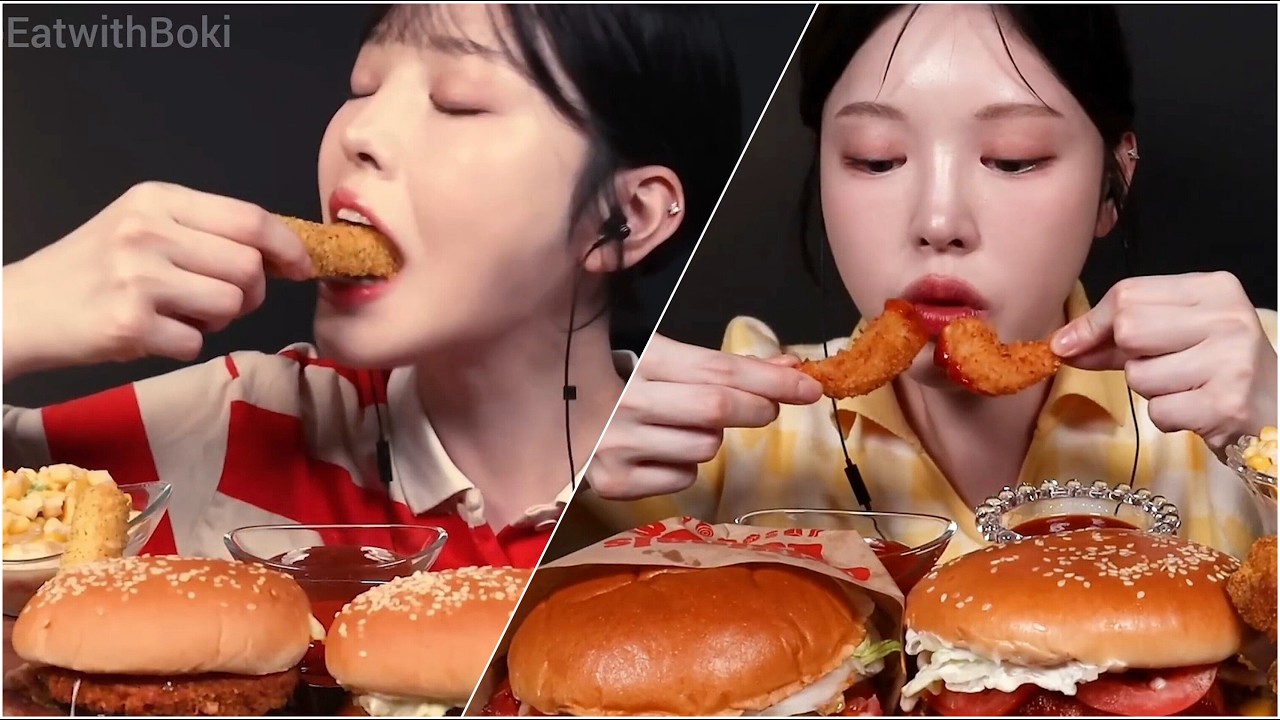 Mukbang giant burger fried chicken cheese stick & potato big bites asmr compilation voll 50