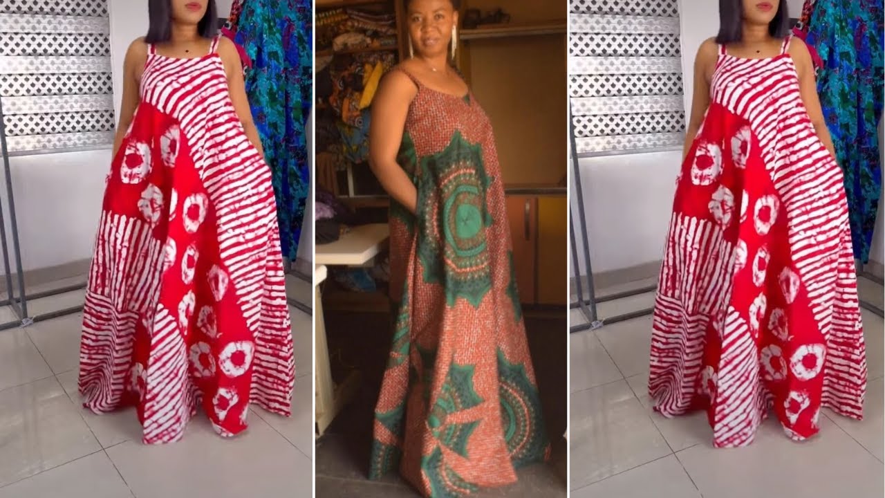 How to cut and sew an Off Shoulder maxi Flare Gown with straps and inner pocket