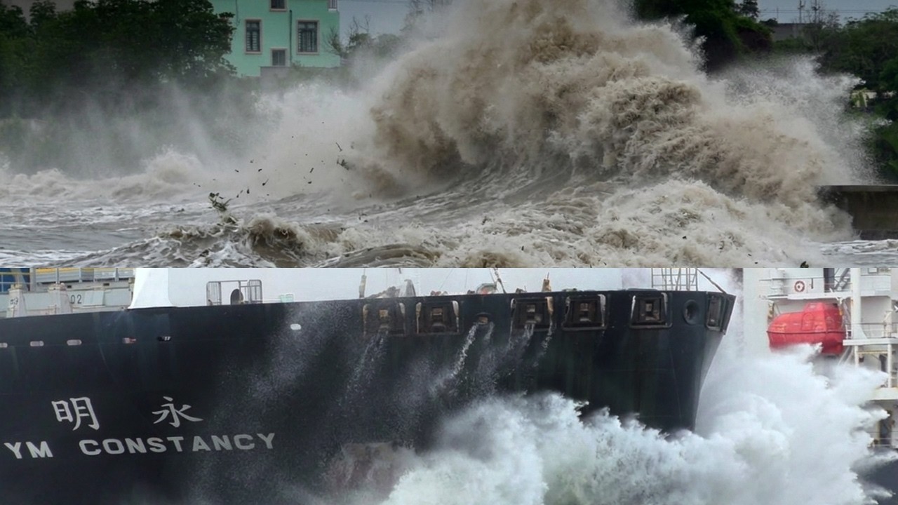 EXTREME Ship Passing &ndash; Monster Waves in Long Tau River  #shipspotting