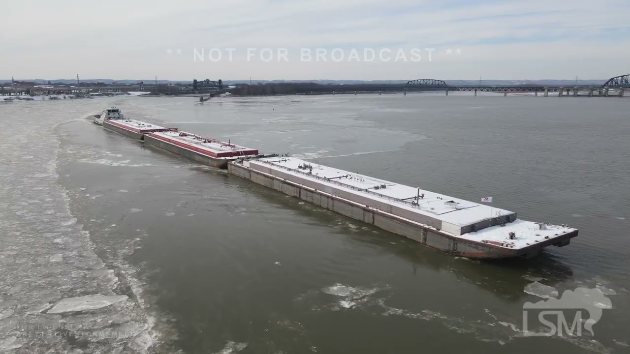 01-30-2026 Louisville, KY - Drone - Historic steamboat on icy Ohio River