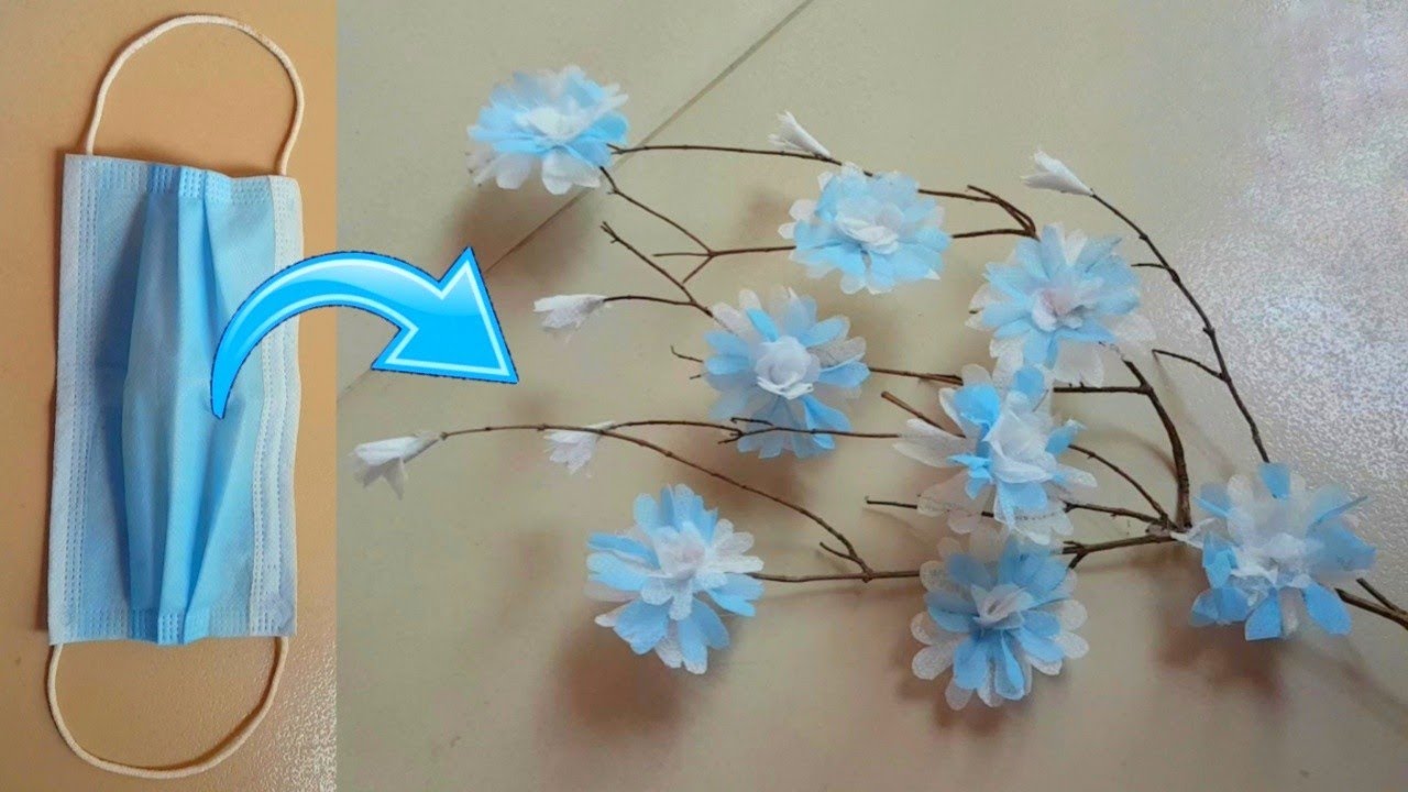 DIY: face mask flower/How to make flower/with waste face mask/making dry tree flower from face mask/