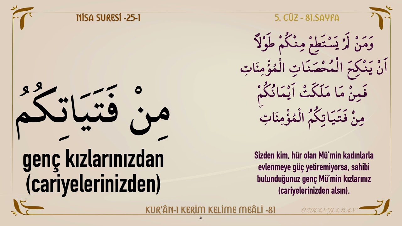 KUR'AN-I KERİM KELİME MEALİ 81 | NİSA SURESİ 24 - 26 (5. CÜZ)