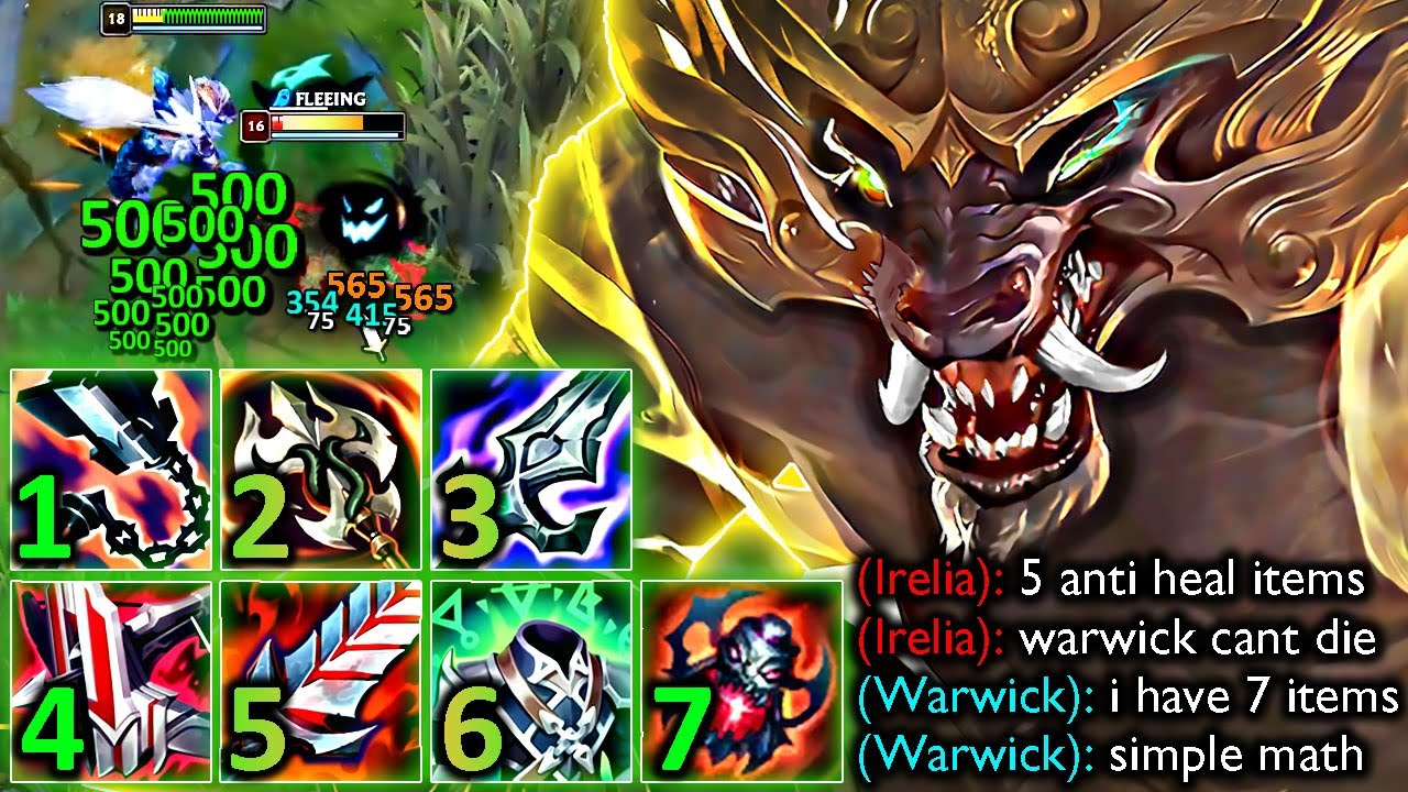 MAXIMUM LIFESTEAL WARWICK IS UNSTOPPABLE (7 HEALING ITEMS vs 5 ANTI-HEAL ITEMS)
