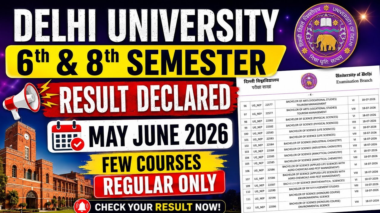 DU 6th & 8th Semester Result Declared May June 2026 - Regular College Few Courses 