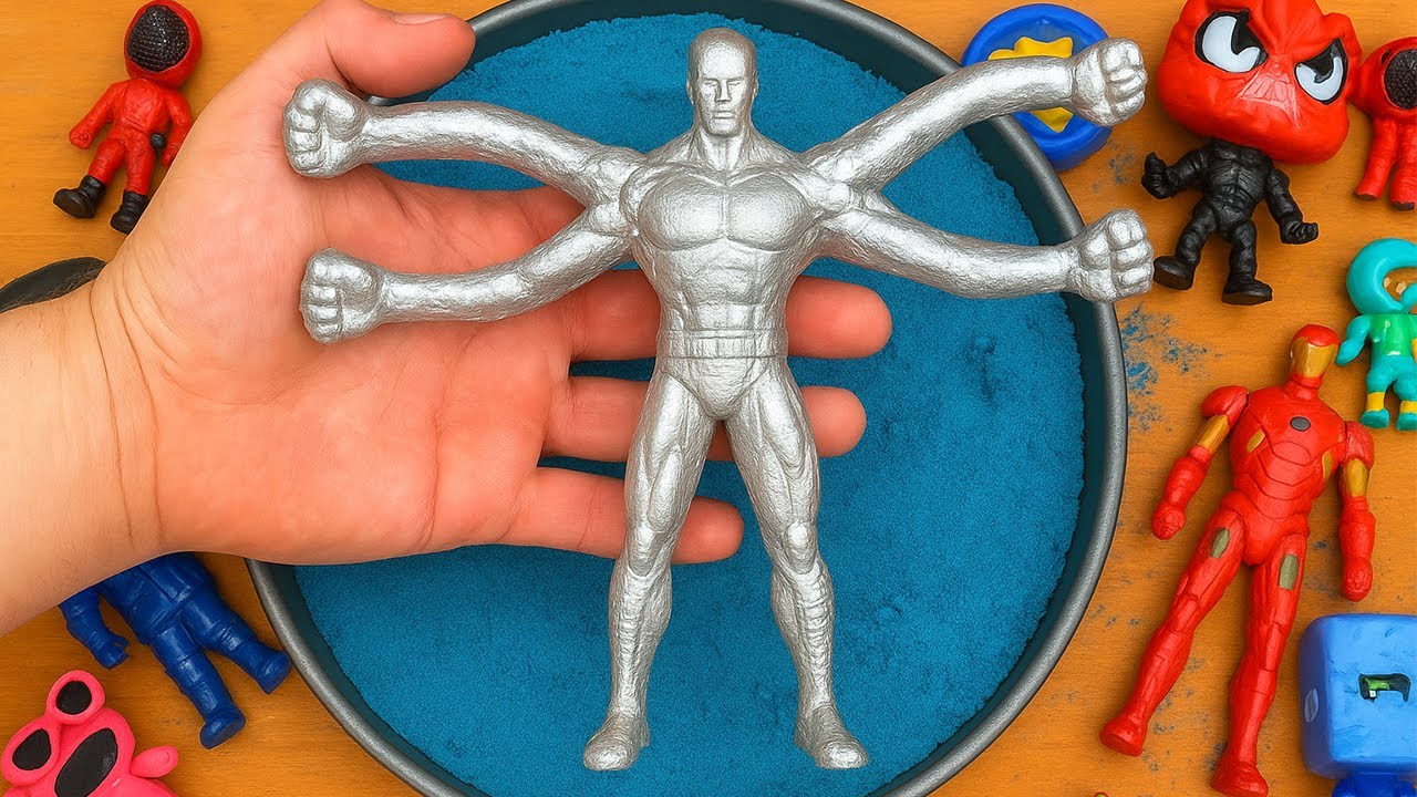 Casting Hybrid Superhero from Molten Metal (Captain America + Pikmi Stick)