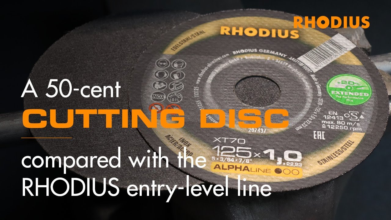 A 50-cent cutting disc compared with the RHODIUS entry-level line