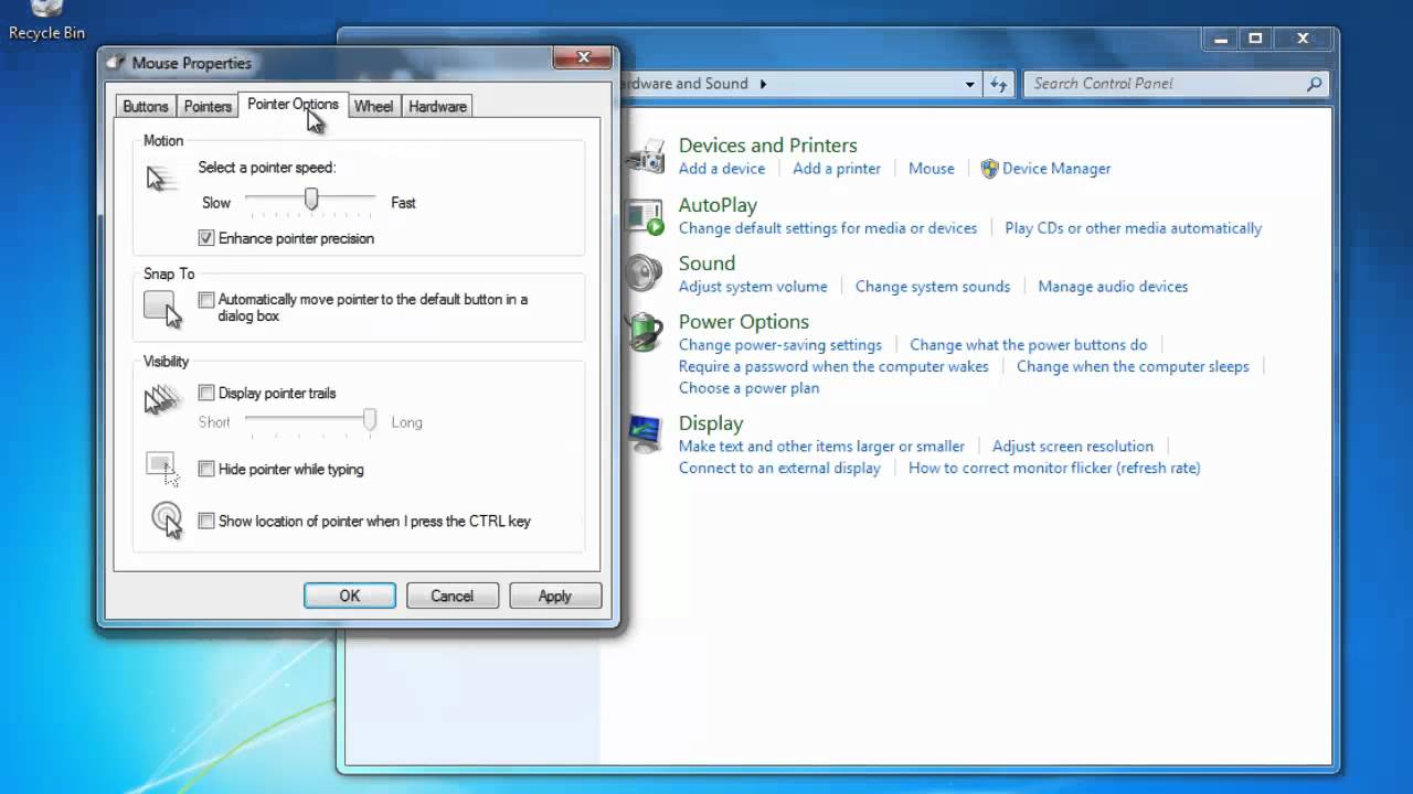 Как настроить параметры мыши в Windows 7