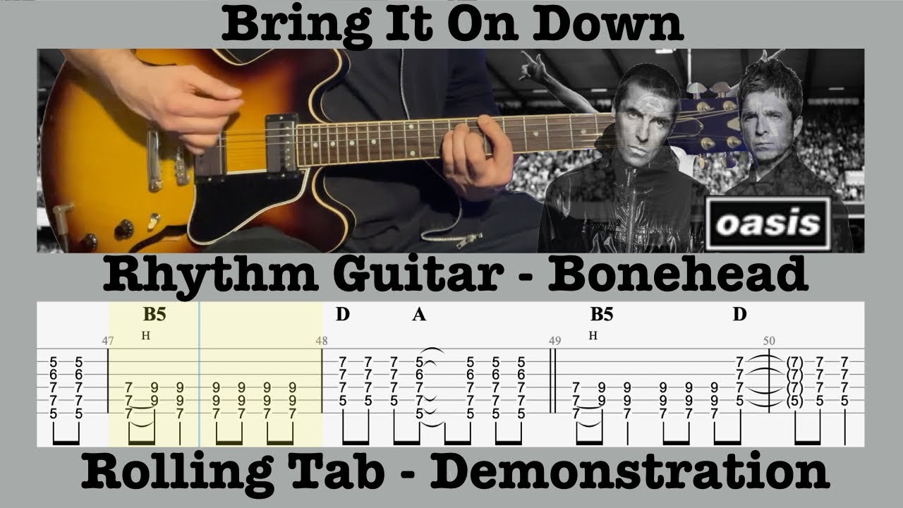 Bring It On Down - Oasis - Rhythm Guitar - Bonehead - Rolling Tab - Lesson - Cover - Demonstration