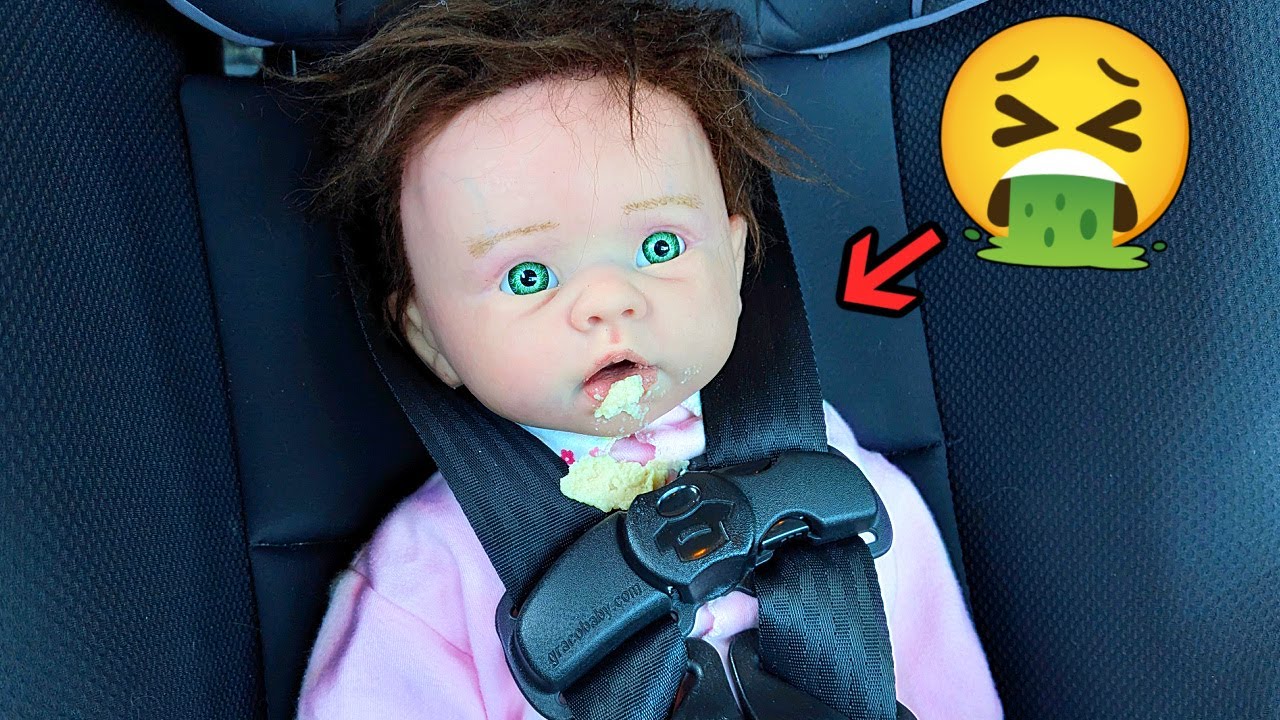 Silicone Baby Girl GETS CAR SICK And THROWS UP Role Play
