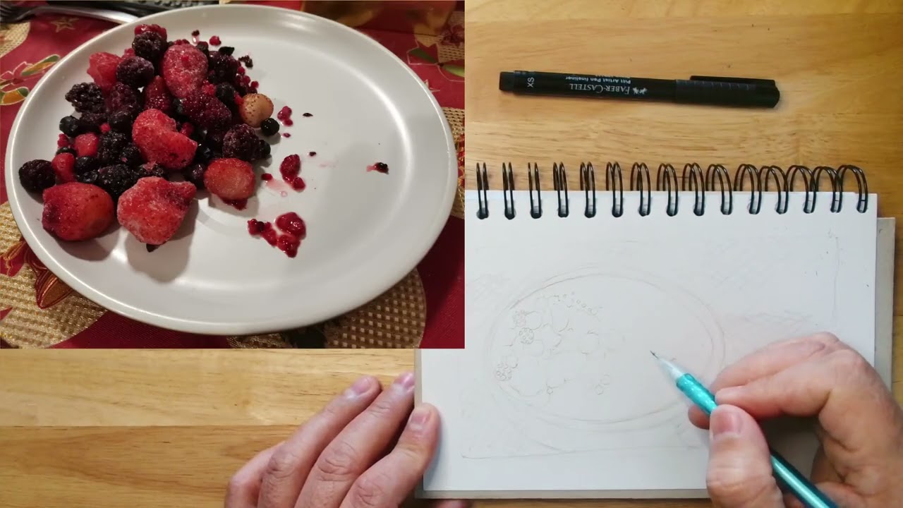 Let's Draw Together 08: Red Fruits Bowl. Lo Fi jams, drawing, company, background music,