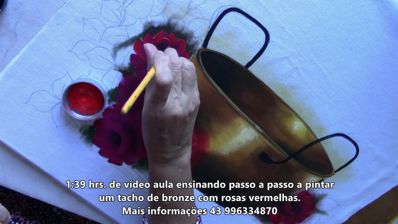 Como pintar um tacho de bronze e rosas 02