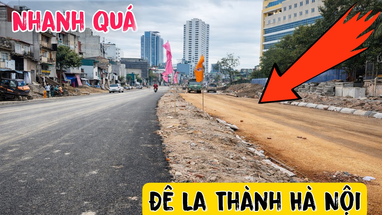 Thần Tốc Đường Đê La Thành Thi Công Gần Xong Mặt Đường Rộng Gần 50 Mét