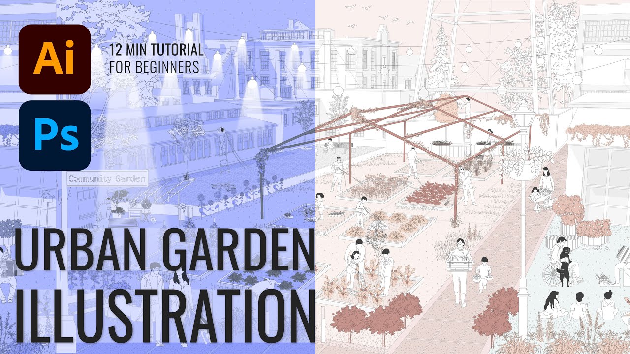 День и ночь: Учебное пособие по иллюстрации общественного сада | Adobe Illustrator для архитекторов