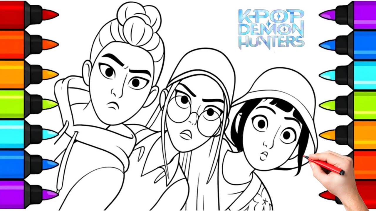Раскраски KPop Demon Hunters | Руми Мира и Зои | KPop Demon Hunters Huntrix Coloring Pages
