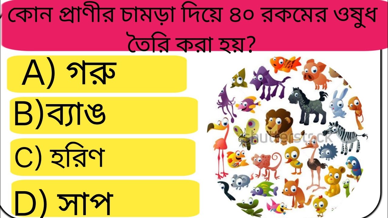 কোন প্রাণীর চামড়া দিয়ে ওষুধ তৈরি হয়?GK Question||GK In Bengali||GK Question and Answer||GK Quiz||