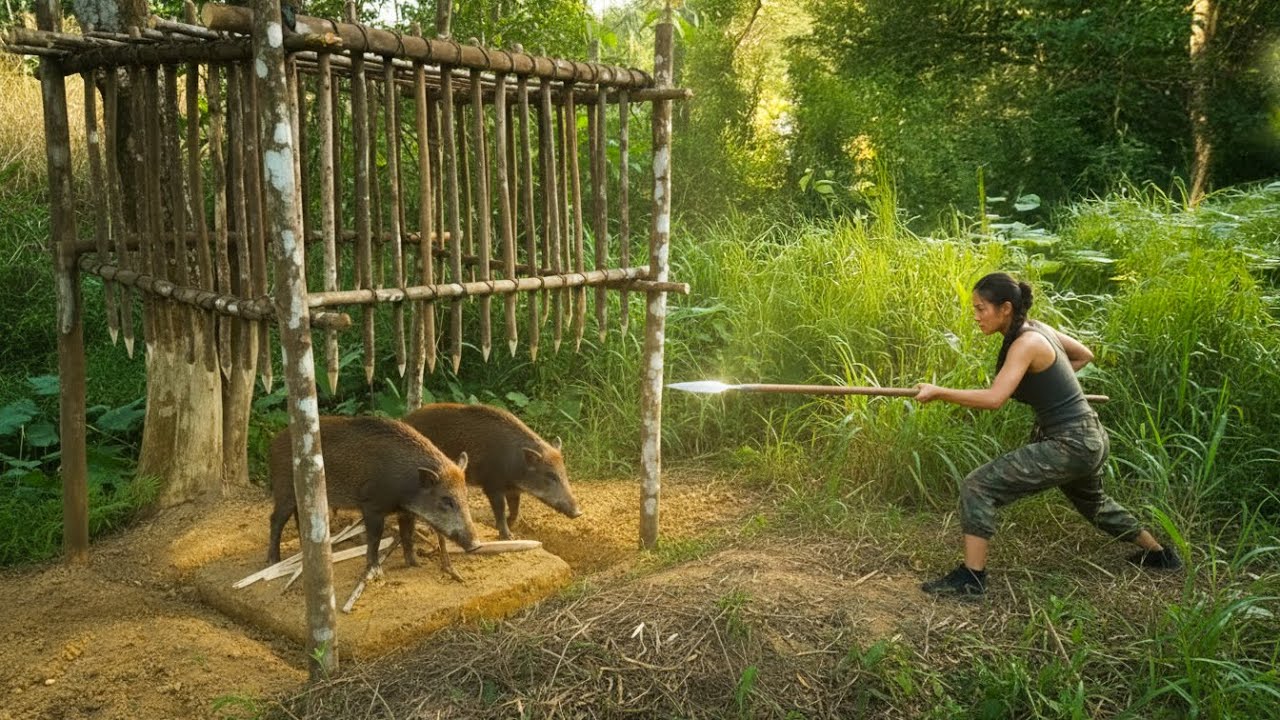 Heart-Pounding Jungle Moment: She Aimed Her Spear at the Wild Boars