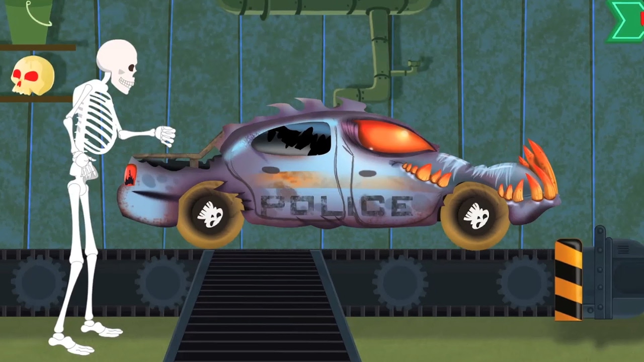 Scary Police Car | Skeleton Car Garage | Toy Factory for Kids & Toddlers