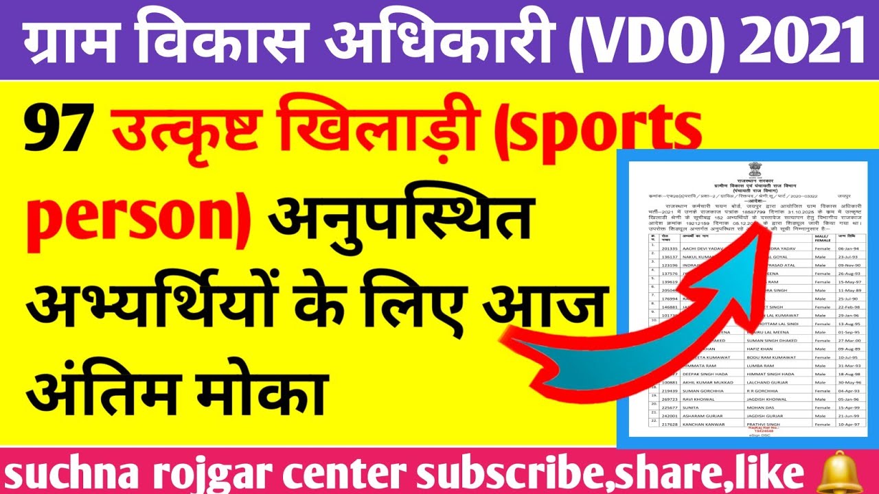 VDO BHARTI 2021 🔥 / 97 उत्कृष्ट खिलाड़ी को आज अंतिम मोका विभाग को candidate ही नहीं मिल रहे 