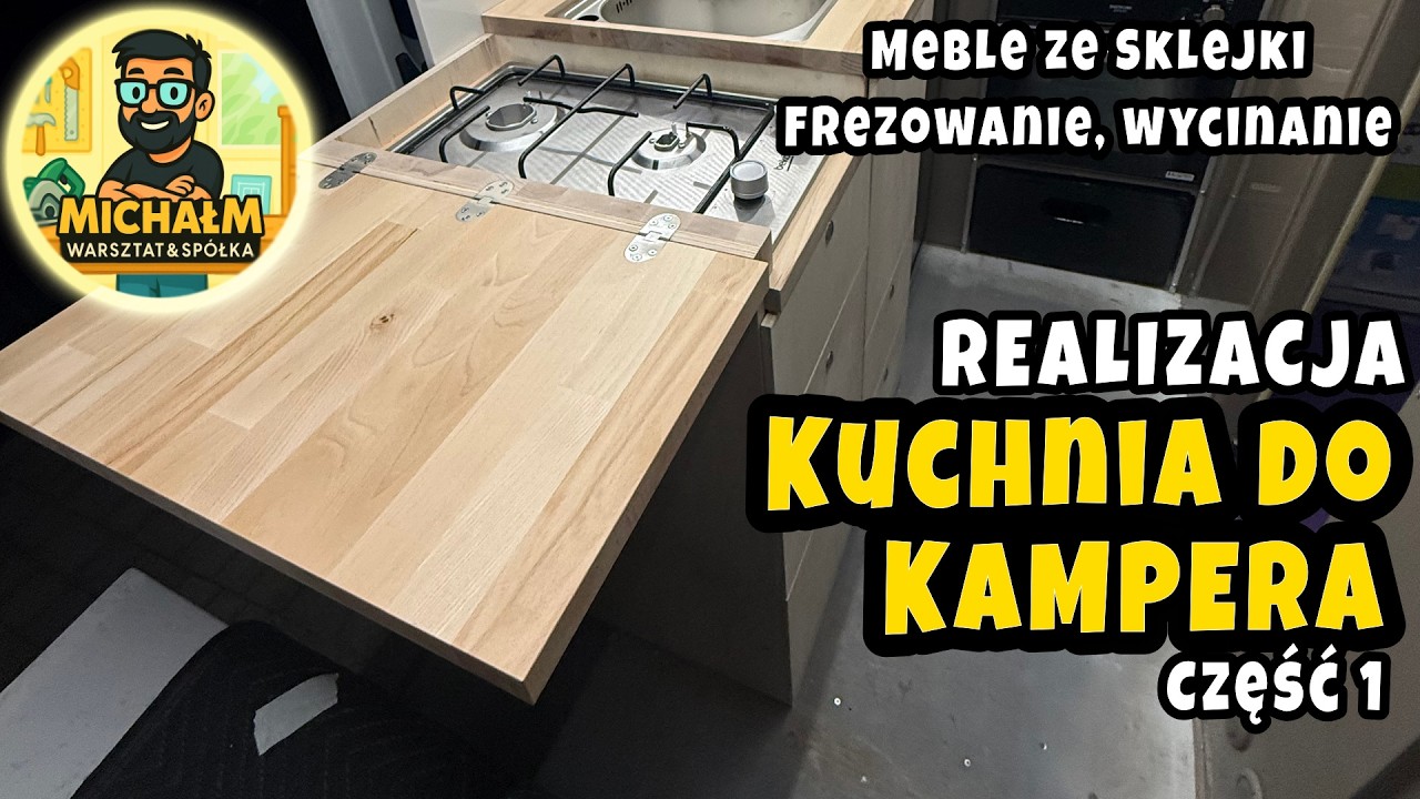 Kuchnia do kampera ze sklejki z rozkładanym stolikiem z bukowego blatu | Nowe frezy, tarcze Freud