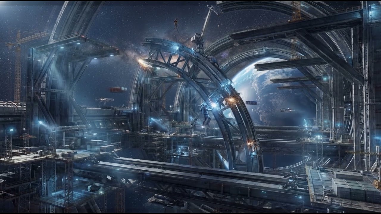 Building a Massive Starship in Orbit  Futuristic Space Shipyard Cinematic 4K
