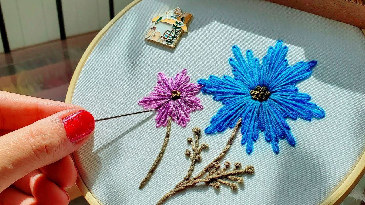 Beautiful Flower Embroidery Design For Beginners⭐️step by step embroidery tutorial