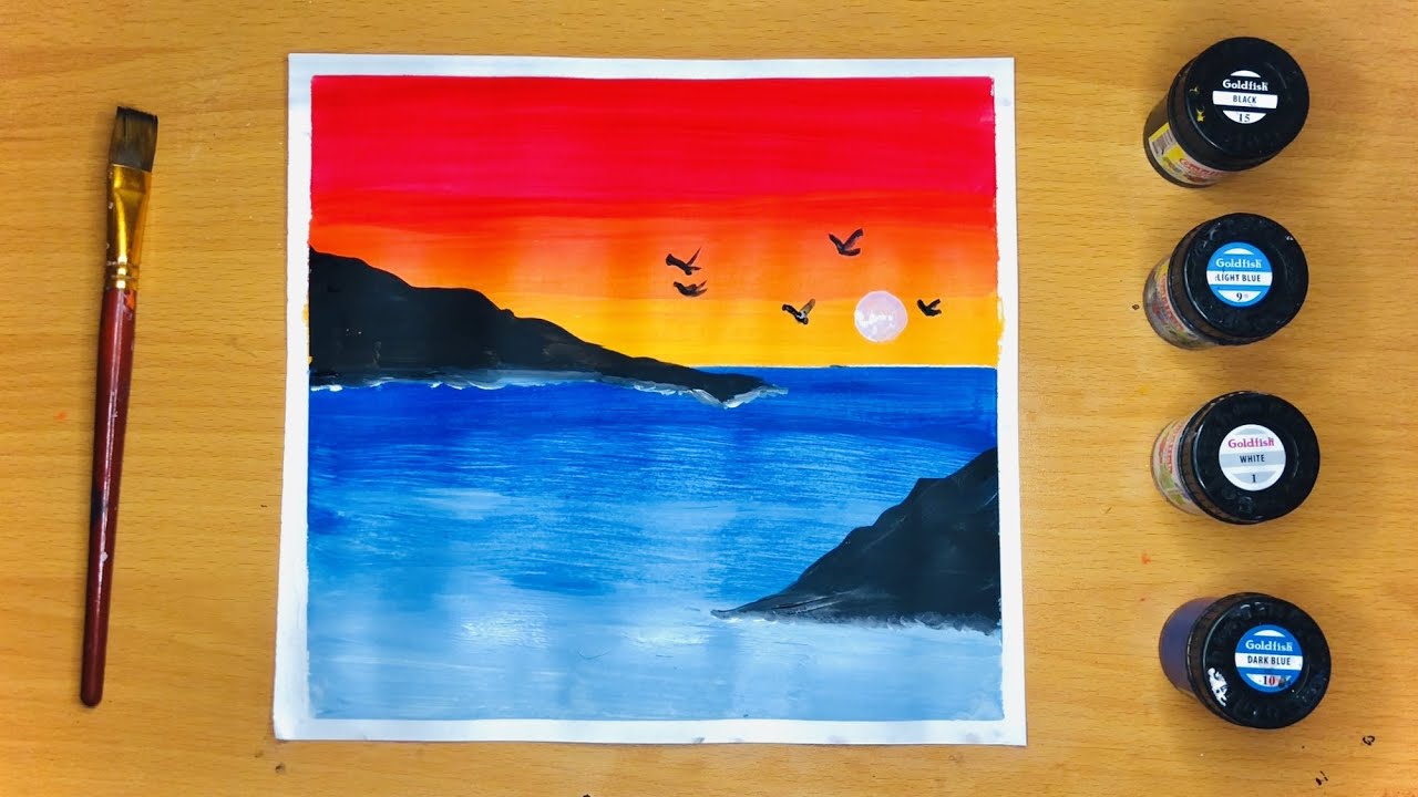  Sunset painting | Poster colors | acrylic painting step by step tutorials |painting ideas