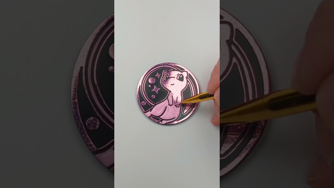 Custom Painted Mew Pok&eacute;mon Coin.  #3devious_art #3dcards #pokemontcg #pokemon151 #mew
