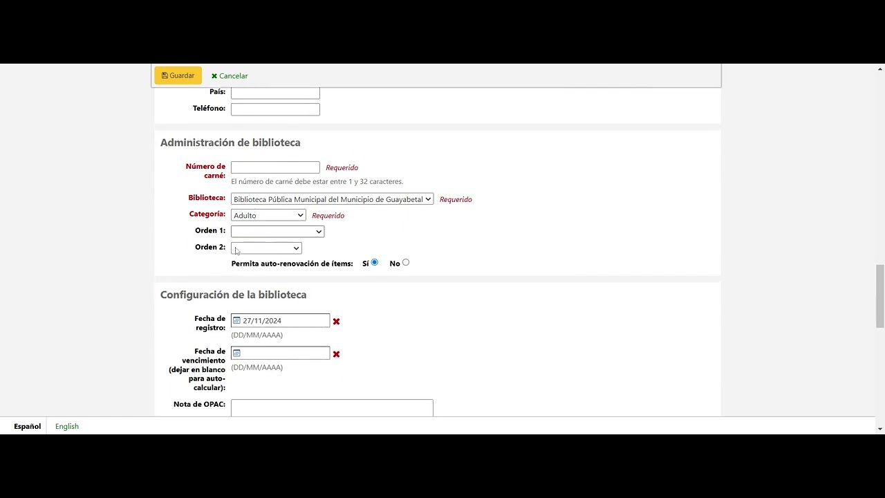 Koha - Registro de usuarios