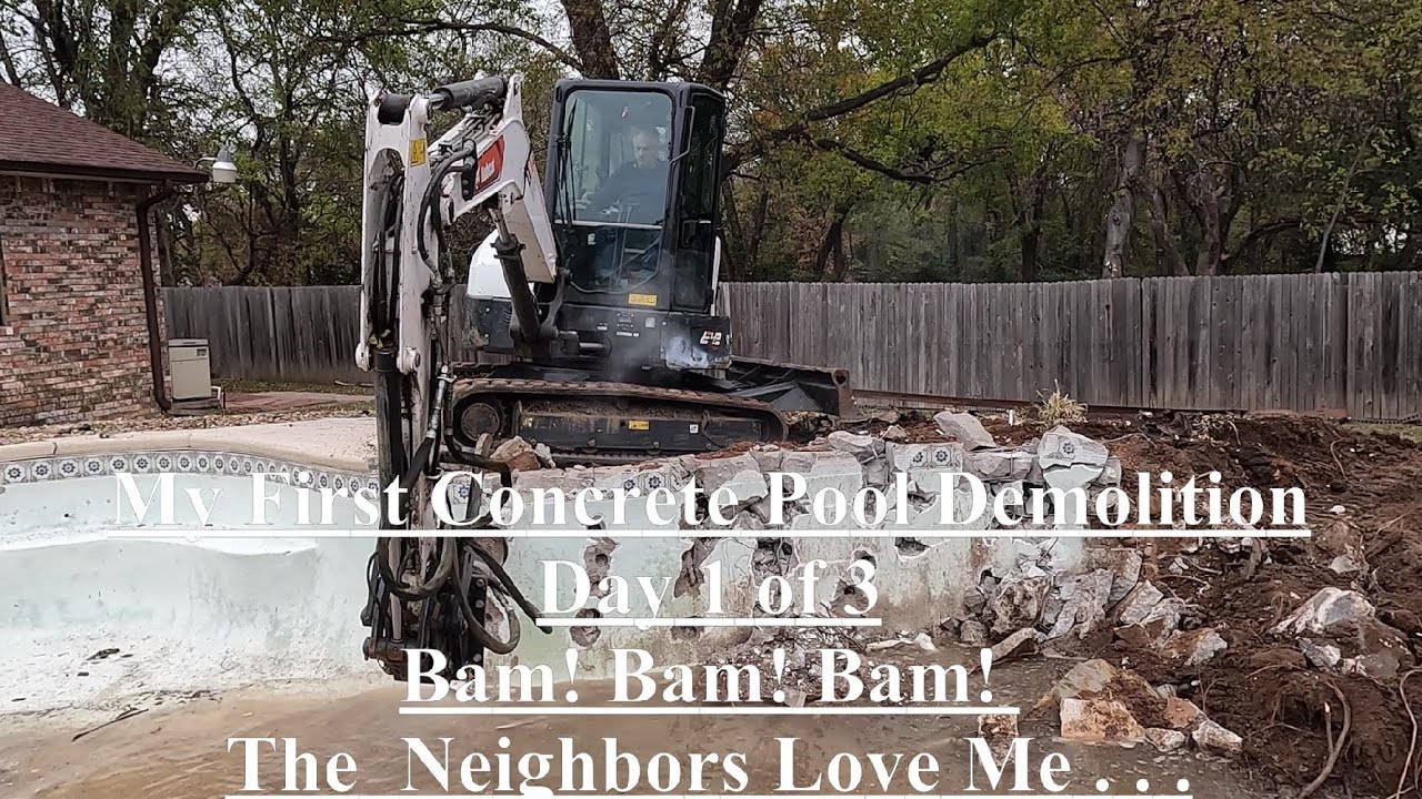 How  I made money with my first concrete swimming pool demolition! Day 1 of 3 - Bobcat e42 Excavator