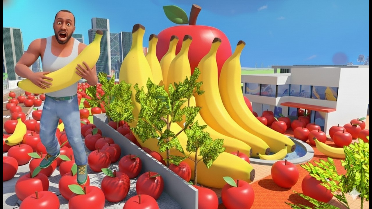 Franklin Grows Giant Bananas & Apples That Covered His Entire House! 🏠🍌🍎 #indianbikedriving3d