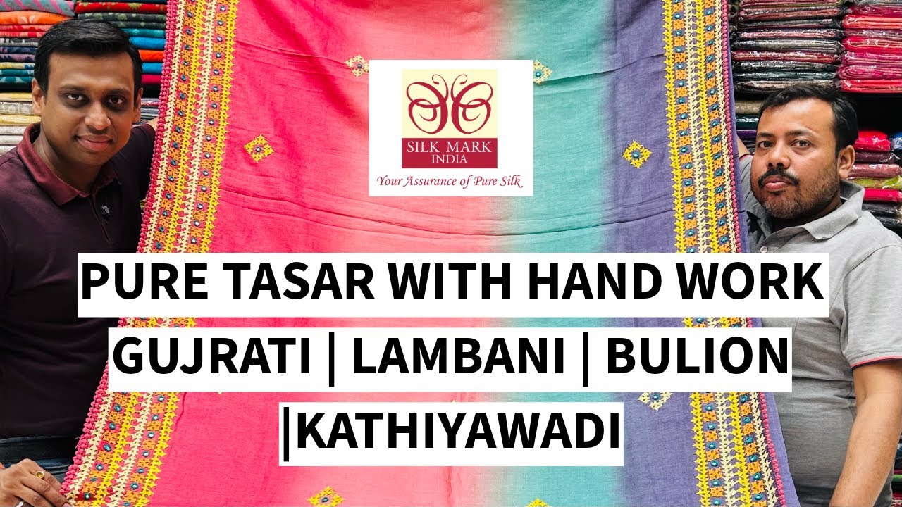 PURE TASAR SILK WITH HAND WORK ❤️❤️ Hand GUJRATI Lambani Kathiyawadi and BULION stitch 