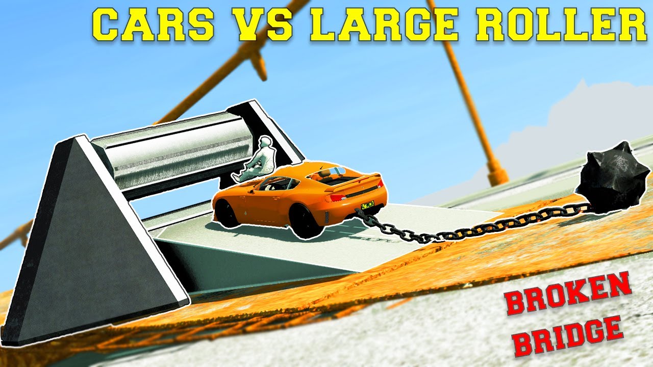 Cars Crushing vs Large Roller (Broken Bridge) | BeamNG.drive