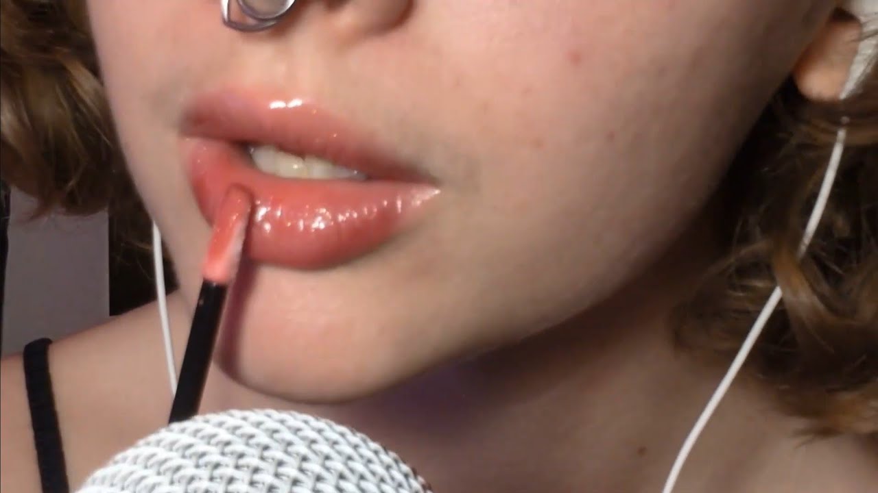 asmr//up-close lipgloss application, plumping, heavy mouth sounds, breathing