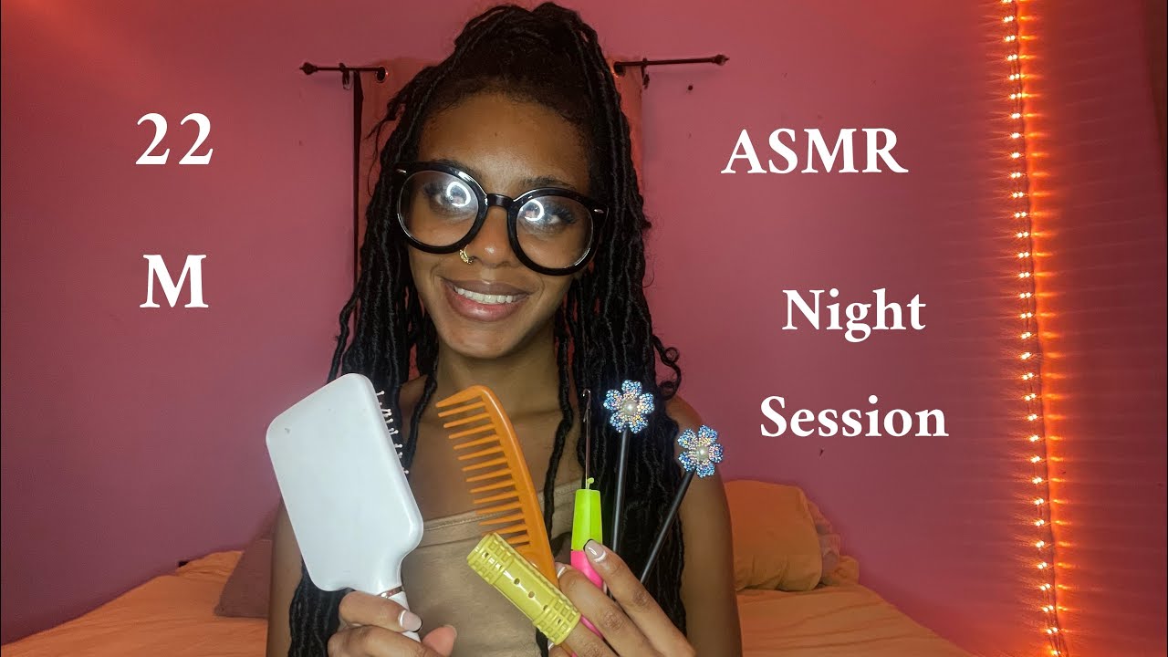 ASMR night session for sleep & relaxation (using hair brush, hair roller etc)