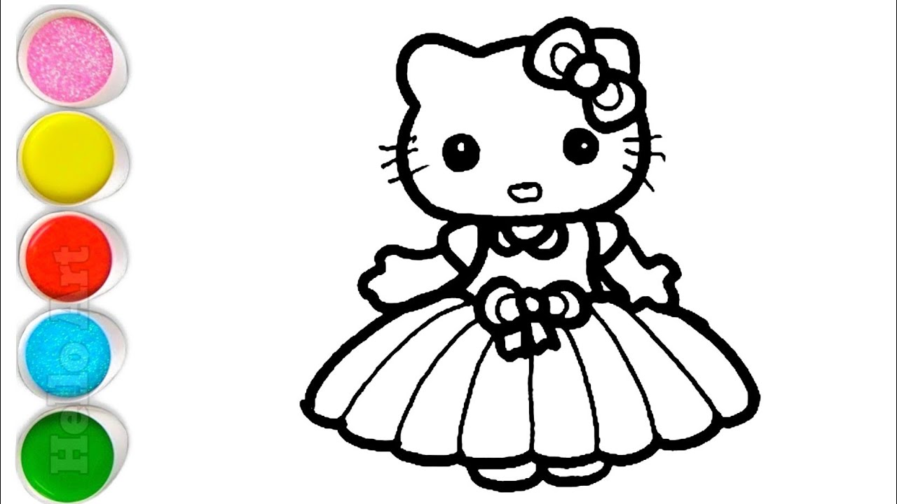 Cute Hello Kitty Drawing, Painting and Coloring For Kids and Toddlers_ Step by Step Drawing