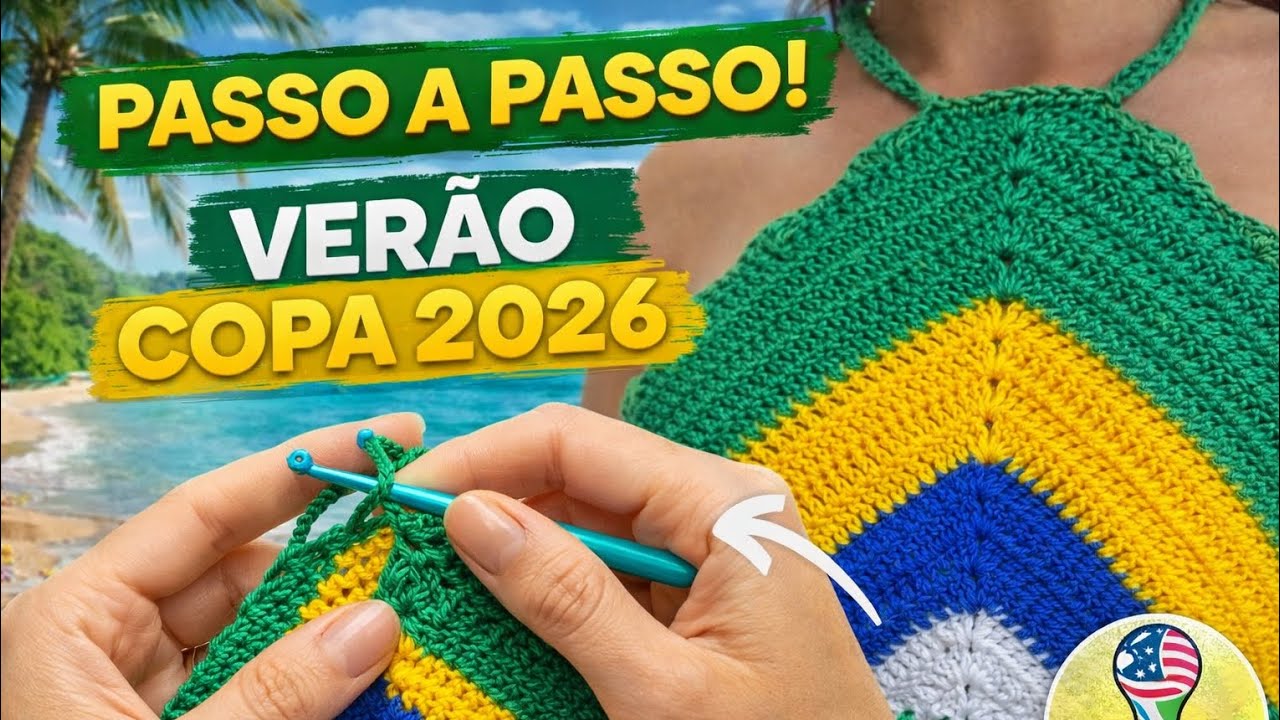 🇧🇷🧶Passo a Passo, cropped  frente única #brasil #croche #verão #copa versão Canhoto.