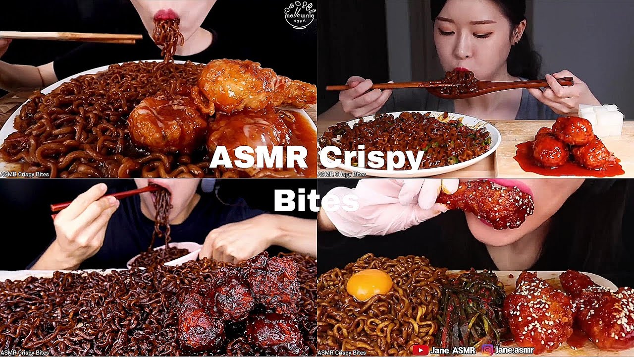 ASMR Black Beans Noodles+Korean fried chicken Compilation | No Talking | | Eating Sounds|Only Bits 
