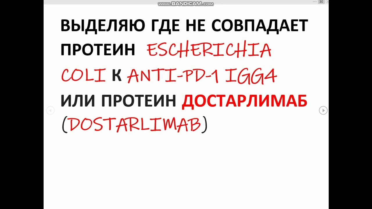 Обзор лек.формы Dostarlimab как гены Escherichia coli и anti-PD-1 IgG4 heavy chain