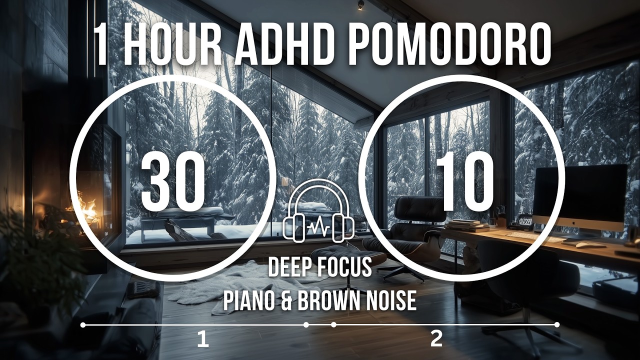 30/10 Pomodoro Timer | 2x 30 Min | Piano & Brown Noise ADHD | Focus Study Work