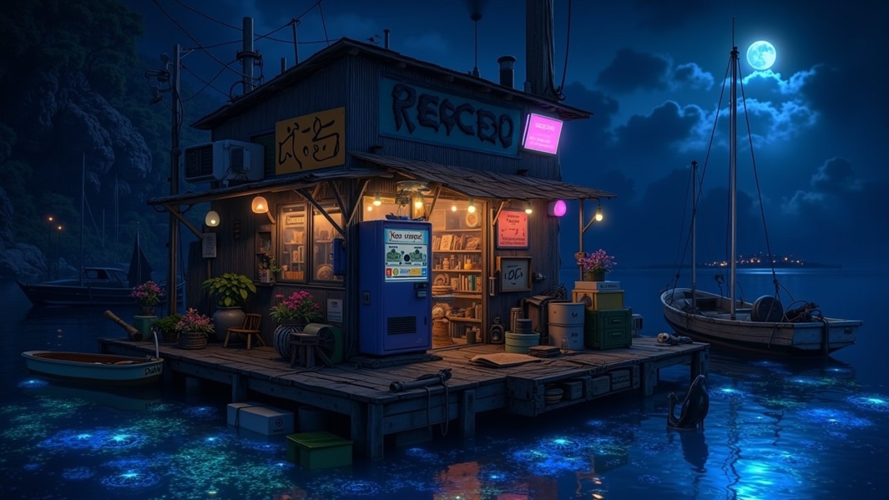 Night ocean lofi vibes | japanese lofi ambience ~ soft lofi chill beats & sea lofi rhythms