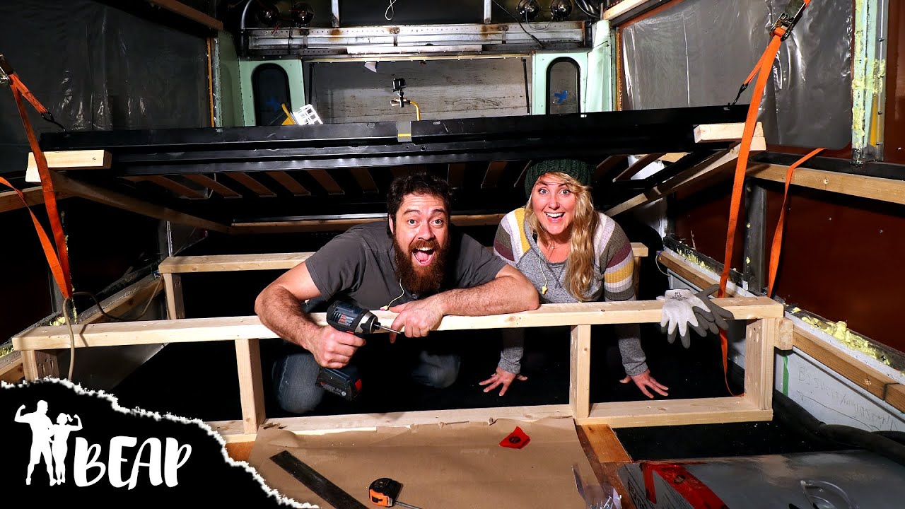 Upcycled Furniture For Skoolie Bed Framing PLUS Wheel Well & Engine Insulation | Bus Conversion