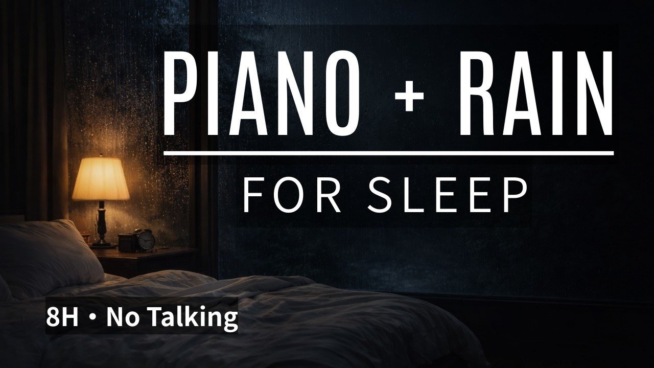 Deep Sleep Piano + Rain Sounds No Talking | 8 Hours — For a Relaxing Night
