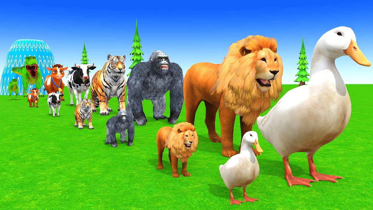 Long Slide Game with Cow Elephant Gorilla Hippopotamus Tiger 3d Animal Game Funny 3d Animals