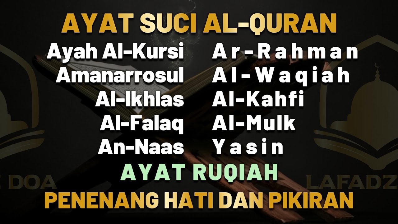 Surah Alkahf Alfatiha Aya Alkusri End of Surah Albaqara Yasin Alrahman Alwaqeah Almulk Almoeathat